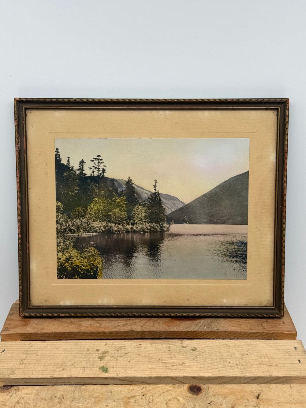 Vintage Gibbs Studio Framed Hand-Colored Mountain Lake Photo - 8”x10”
